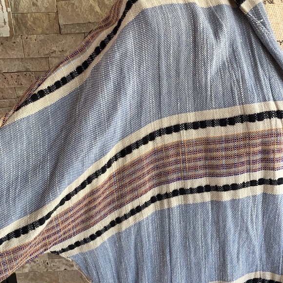 Zara boho kimono open front cardigan gray blue  multi colored pom poms fringe - Picture 5 of 15